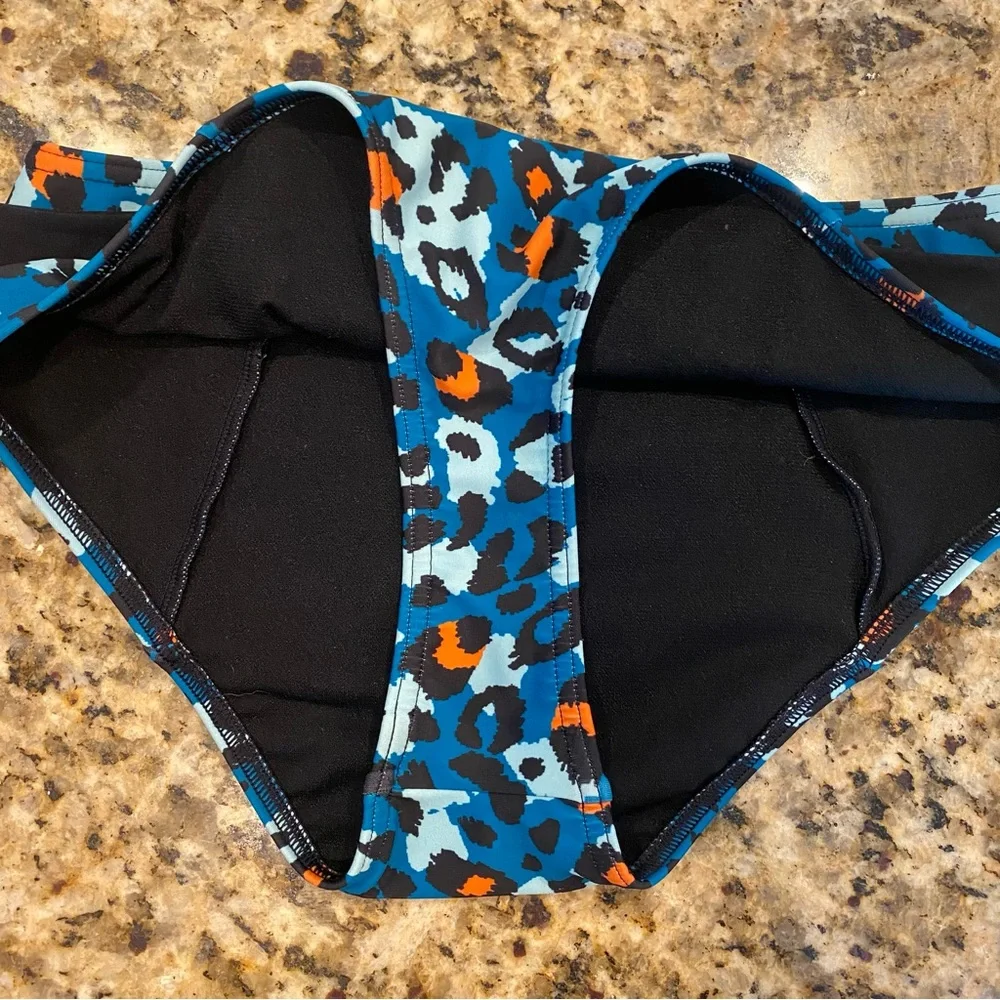 Top Shop Animal Print Cheetah Bikini Bottoms Size 2 Small XS Black Blue Orange